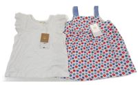 Nové - 2 set - Bílé květované šaty + bílé tričko s madeirou Sfera