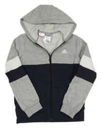 Sivo-tmavomodro-biela prepínaci mikina s logom a kapucňou Adidas