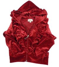 Červená trblietavá zamatová prepínaci mikina s volánikmi a kapucňou