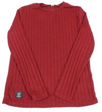 Rubínový rebrovaný úpletový ľahký sveter shein