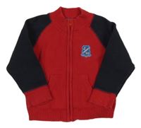 Červeno-tmavomodrý propínací svetr s nášivkou Jasper Conran