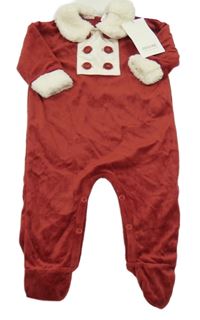 Červeno-biely zamatový overal s huňatým golierikom Zara