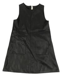 Černé koženkové šaty s kapsami Zara