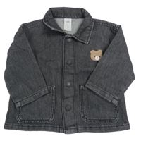 Tmavošedá lehká riflová košile s kapsami a medvědem H&M