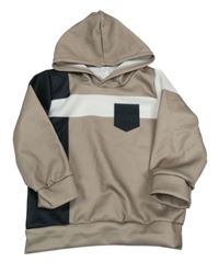 Béžovo-bielo-čierna športová mikina s kapucňou