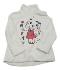 Biela fleecová mikina s mačkou a komínovým golierom C&A