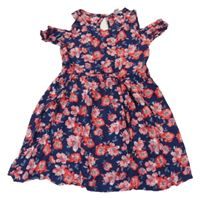 Tmavomodro-červené kvetované ľahké šaty Primark