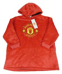 Nové - červená plyšová zateplená fotbalová oversize mikina s kapucí - Manchester united Primark