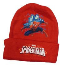 Červená pletená čepice se Spidermanem 