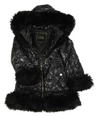 Černá šusťáková zimní prošívaná parka s kožišnou a kapucí River Island