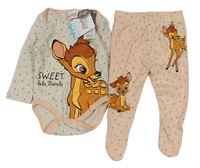 2set - Šedé puntíkaté body s Bambim + růžové puntíkaté polodupky s Bambim Disney