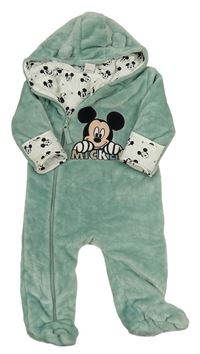 Mintová plyšová podšitá kombinéza s Mickeym a kapucňou Disney