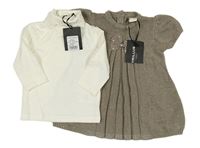 2set - bílý rolák + hnědé úpletové šaty s mašlí 