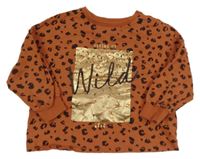 Oranžová mikina s leopardím vzorom a nápisom Next