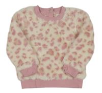 Bielo-ružová chlpatá vzorovaná mikina Nutmeg