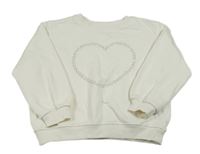 Biela mikina so srdíčkem z kamínků H&M