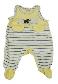 Žluto-bílo-modré pruhované sametové dupačky so slonmi