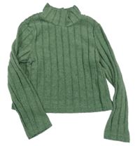 Zelené rebrované úpletové crop tričko Shein