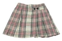 Bielo-sivo-ružová kockovaná vlnená skladaná sukňa George