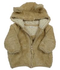 Béžová chlupatá propínací mikina s kapucí Next