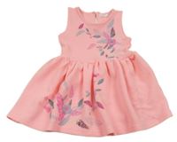 Neónově ružové šaty s kvetmi a listami