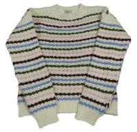 Bielo-modro-zeleno-ružovo-vínový pruhovaný sveter Only