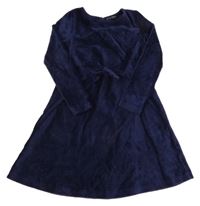 Tmavomodré rebrované zamatové šaty s mašlou Pocopiano