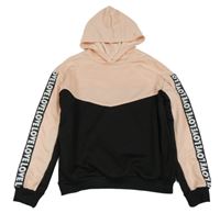 Růžovo-černá mikina s nápisy a kapucí 