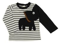 Bielo-čierne pruhované tričko so slonom
