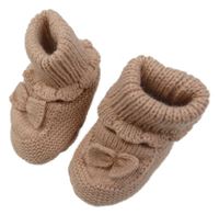 Nové - Růžové pletené zateplené capáčky s mašlemi C&A vel. 14-15 