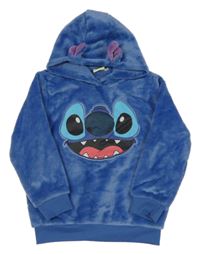 Tmavomodrá plyšová oversize mikina s kapucí - Stitch 