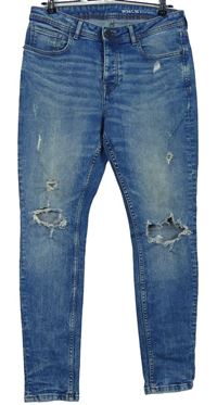 Pánské modré šisované rifle s dírami Denim vel. 34/30