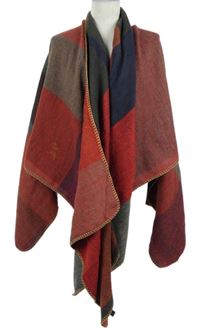 Dámský červeno-šedý kostkovaný pletený pléd 