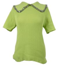 Dámské limetkové žebrované pletené tričko s kamínky Savida 