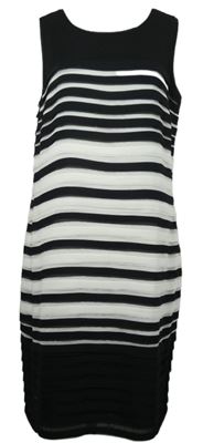 Dámske čierno-biele pruhované šifónové šaty s volánikmi Debenhams