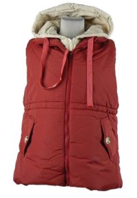 Nové - Dámská červeno-smetanová šusťáková zateplená vesta s kapucí Akalnny 