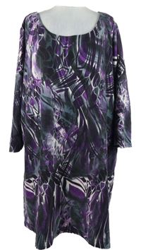 Dámská šedo-purpurová květovaná svetrová tunika Marina Kaneva vel. 58