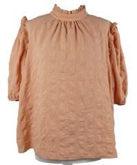 Dámská růžová strukturovaná halenka se stojáčkem a volánky George 