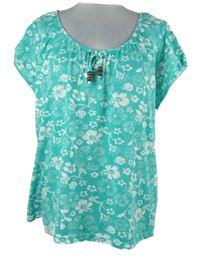 Dámské mátovo-bílé květované tričko Being Casual 