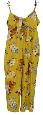 Dámsky žltý kvetovaný letný culottes overal s mašlou New Look