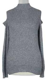 Dámsky sivo-čierny trblietavý rebrovaný sveter s volnými rameny F&F