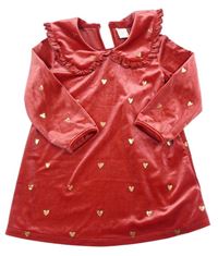 Červené plyšové šaty so srdiečkami H&M