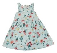 Svetlomodré kvetinové bavlnené šaty s motýlikmi H&M