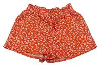 Červené kvetinové ľahké kraťasy s opaskom Primark