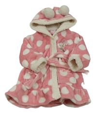 Růžový puntíkatý chlupatý župan s Minnie a kapucí Disney