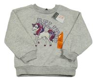 -Nové Sivá melírovaná mikina s jednorožcom Primark