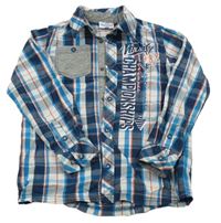 Bielo-modro-oranžová kockovaná košeľa s nápisom Topolino