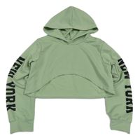 Světlezelená sportovní crop mikina s nápisem a kapucí 