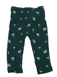 Tmavozelené rebrované legíny s kvietkami George