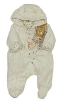 Nové - Bílá chlupatá zateplená kombinéza s medvídkem Pú a kapucí Disney